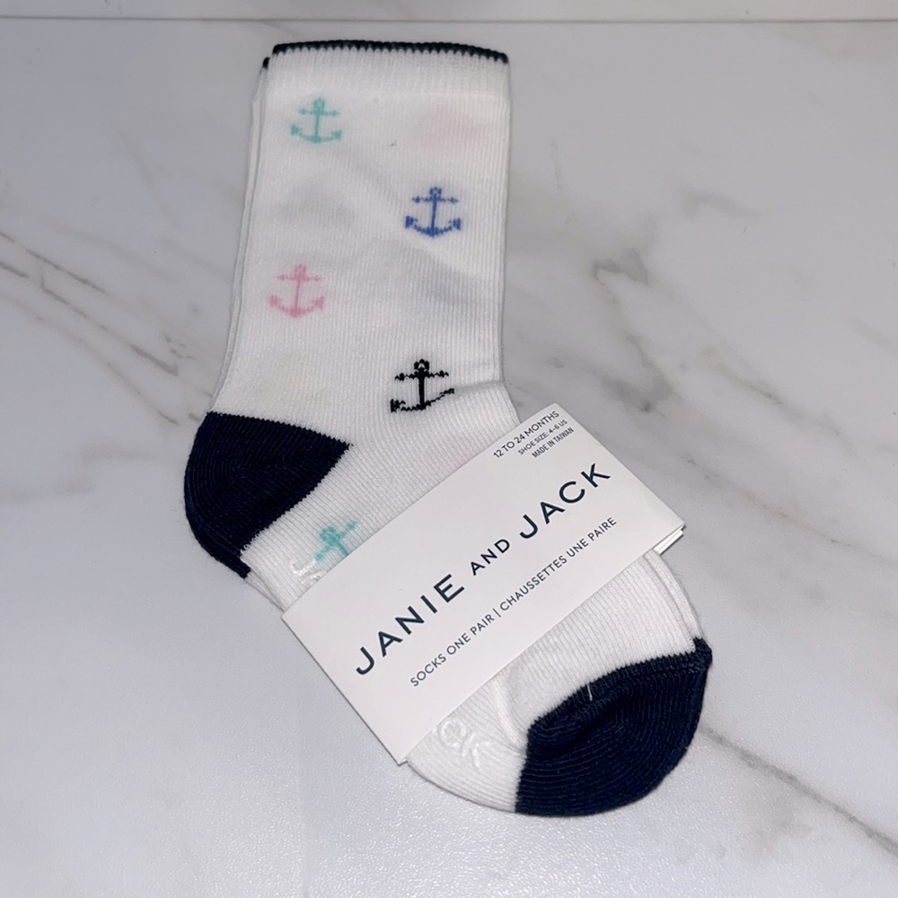 NWT Janie and Jack white anchor nautical socks 12 - 24 months